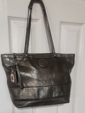 Coach Shimmering Silver & Green Tote Bag, Unique